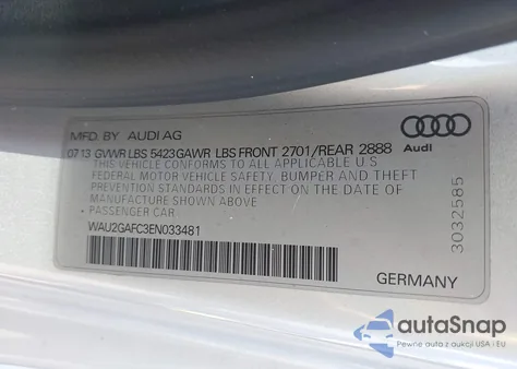 2014 Audi A7 3.0T Premium Plus из США, поврежденный, VIN WAU2GAFC3EN033481